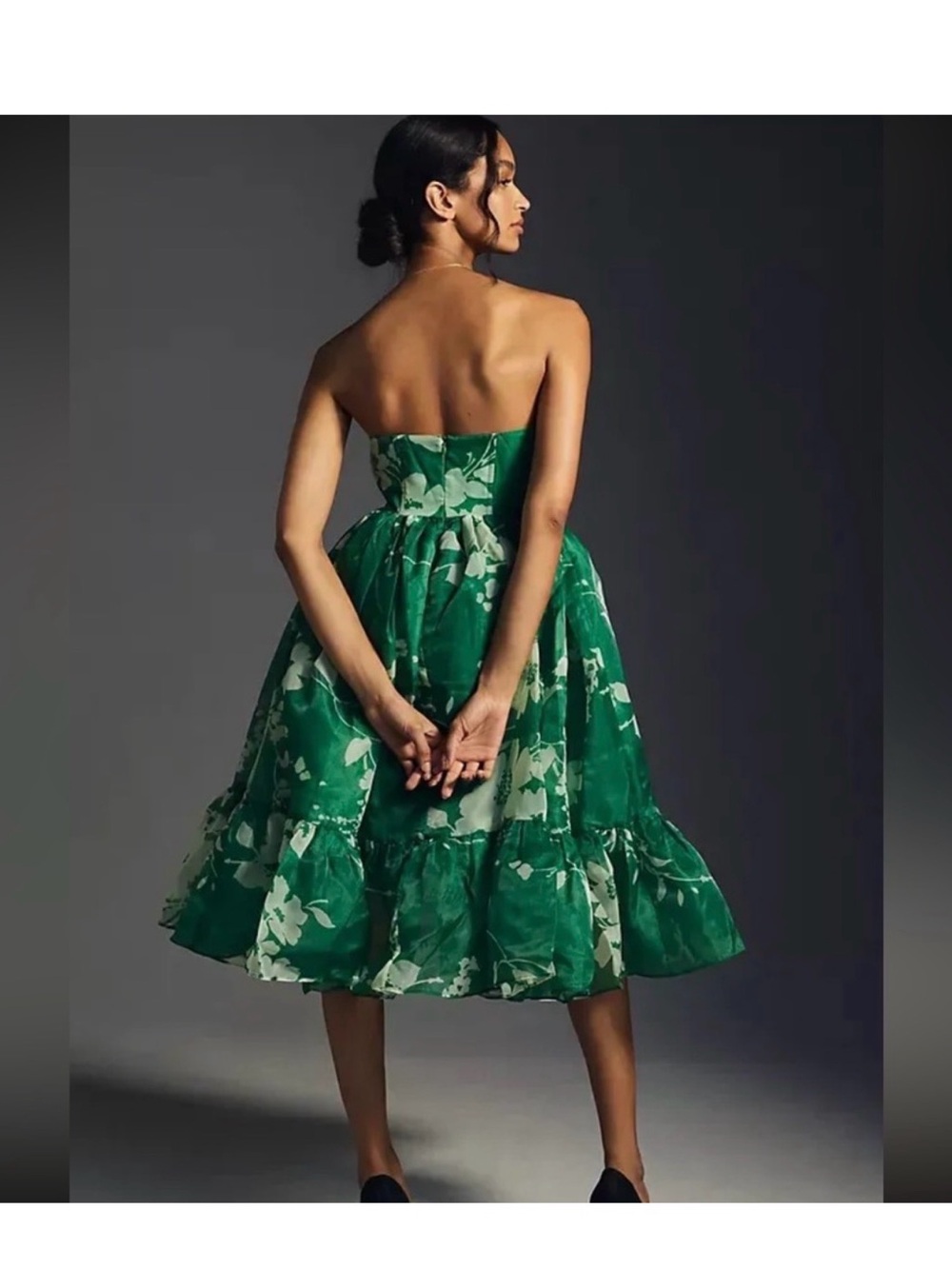 Anthropologie Selkie Floral Corset Dress Puff Hem Green Tea Party Size XL NWT - Picture 3 of 13